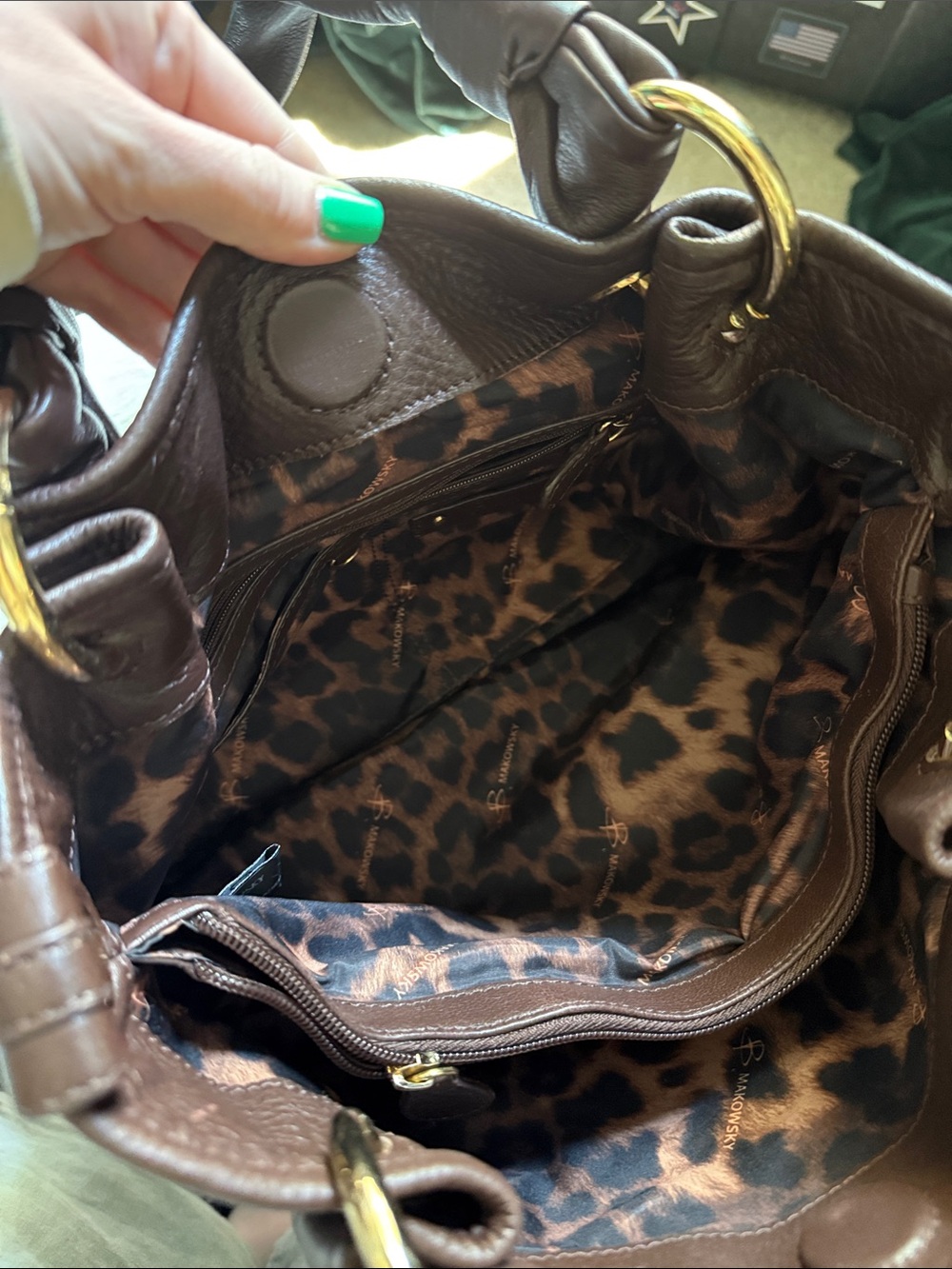 b. makowsky Dark Brown Leather Shoulder Tote with Gold Hardware - Picture 8 of 10
